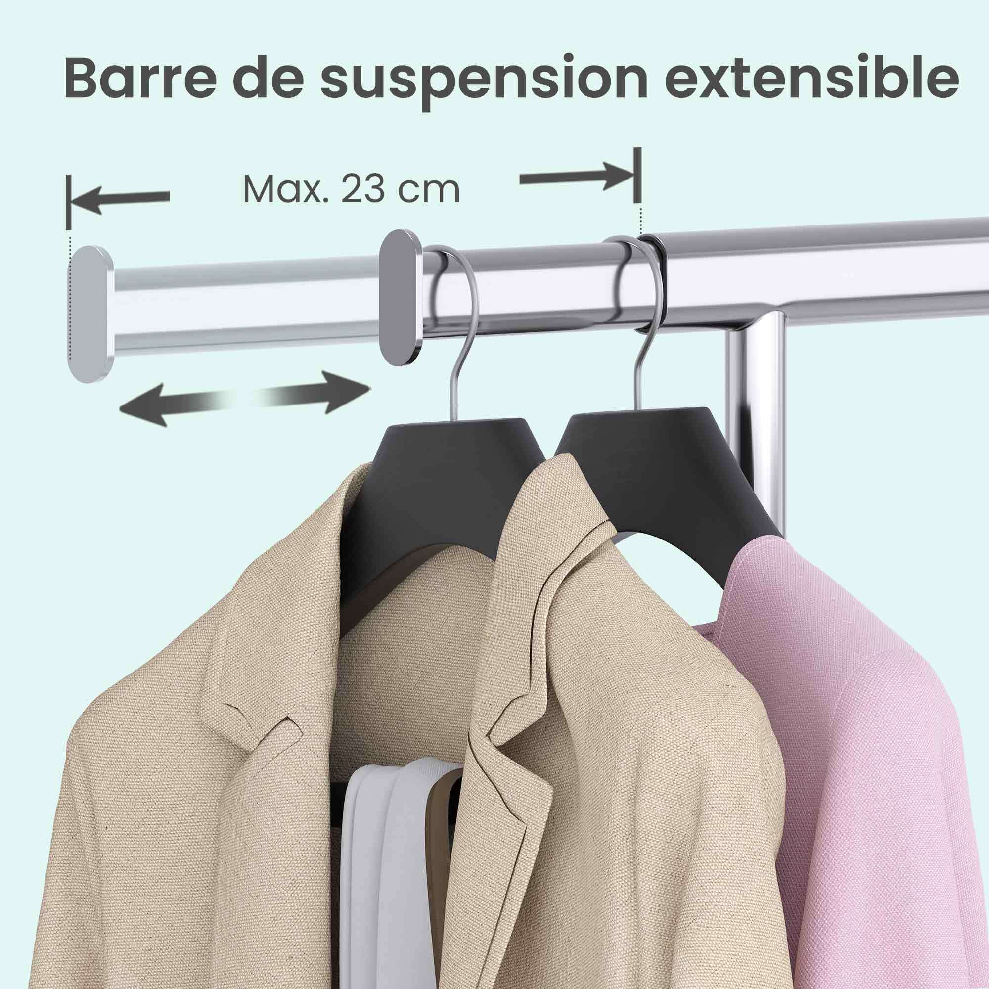 Portant à vêtements sur roulettes, tringle extensible, charge maximale 110 kg, argent - 6