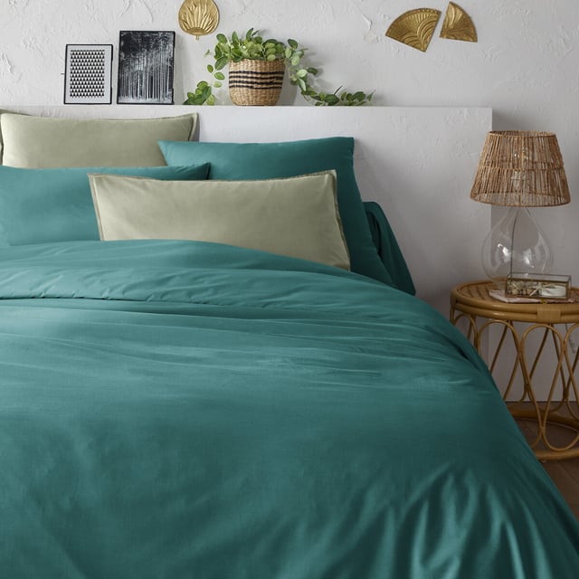Housse de couette unie percale coton bio Scenario - Emeraude - 200 x 200 cm