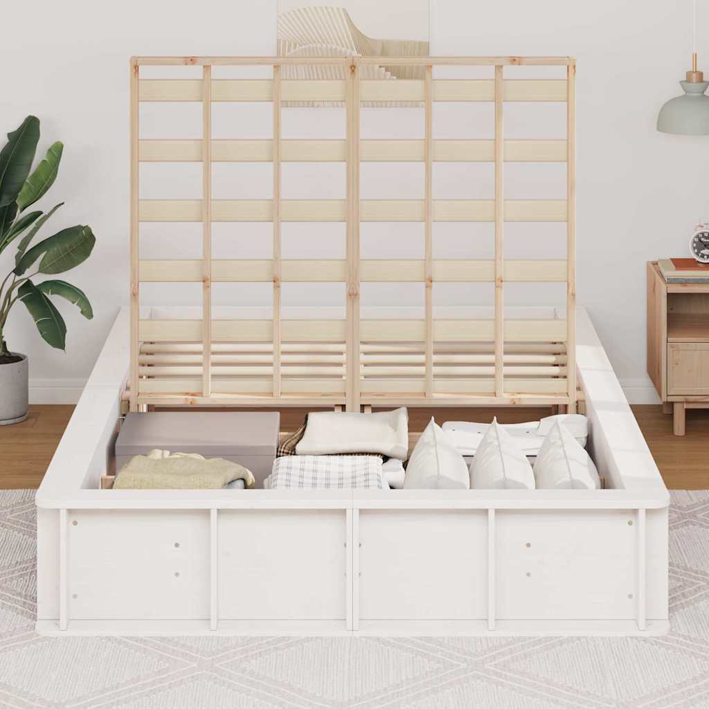 Cadre de lit blanc en bois de pin massif pour la chambre, 140 × 200 cm - 3