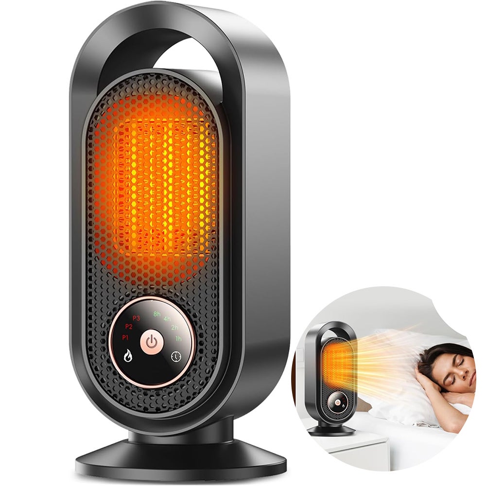 Grzejnik pomocniczy 1500 W, przenośny grzejnik elektryczny, ceramiczny grzejnik elektryczny PTC, grzejnik z wentylatorem z 3 trybami, 8-godzinny time