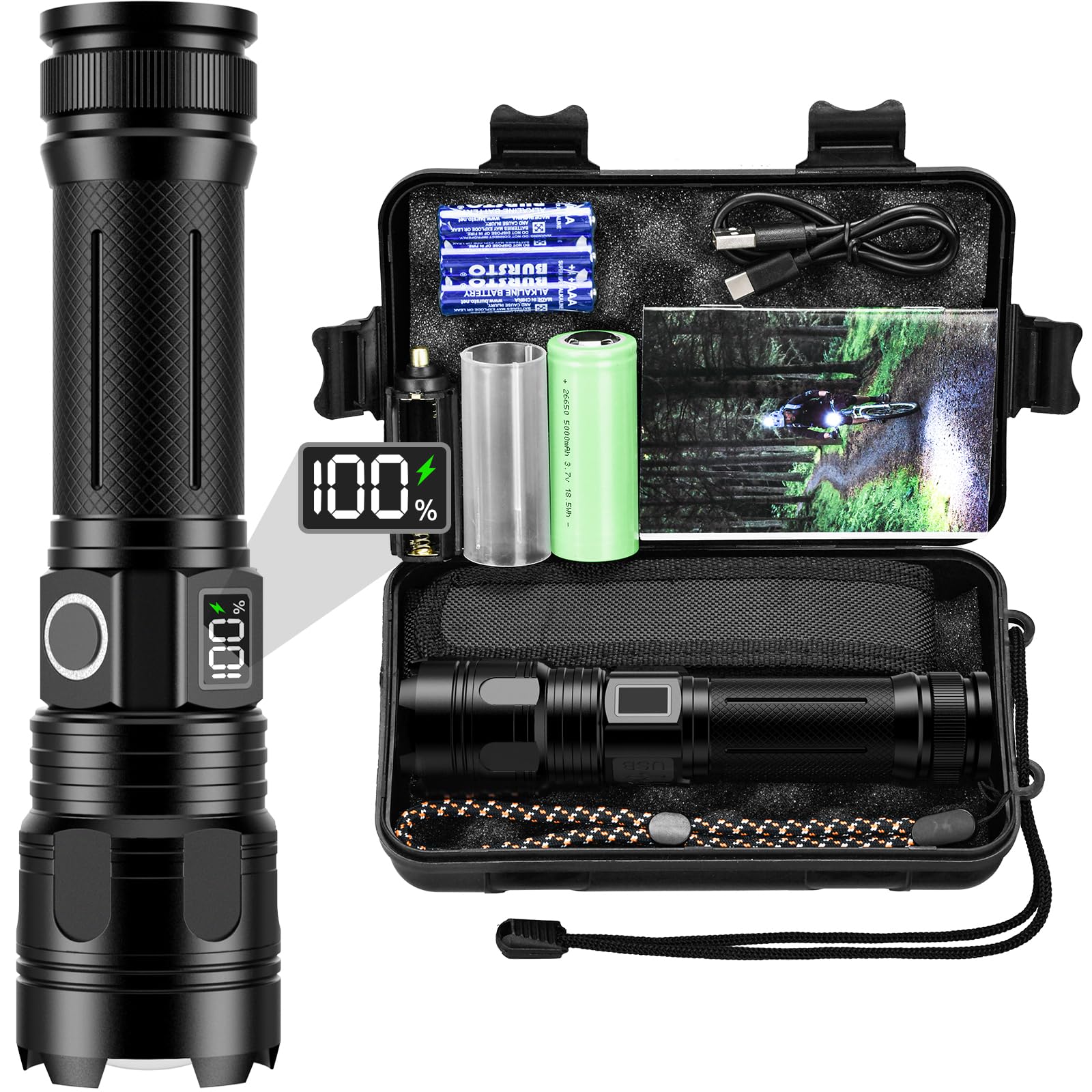 Torcia LED Super Potente Fsiviim - 500.000 Lumen, Ricaricabile USB, Zoom Regolabile, Impermeabile IP67 - Foto 2