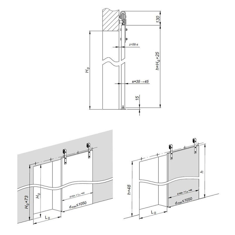 Système coulissant SLID'UP 240 Barn Door pour 1 porte de séparation - 3 rails de 1 m - 100 kg - 5