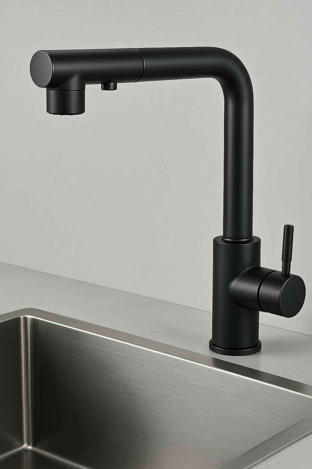 Czarny kran kuchenny z wyciąganą wylewką - Elegancka bateria jednouchwytowa, 2 tryby natrysku i obrót o 360° do zlewu