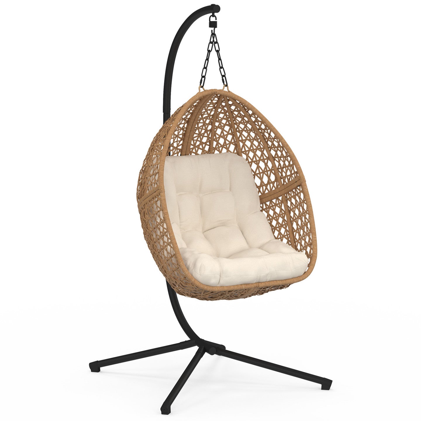 Fauteuil lune suspendu ajouré effet rotin avec coussin écru - 2