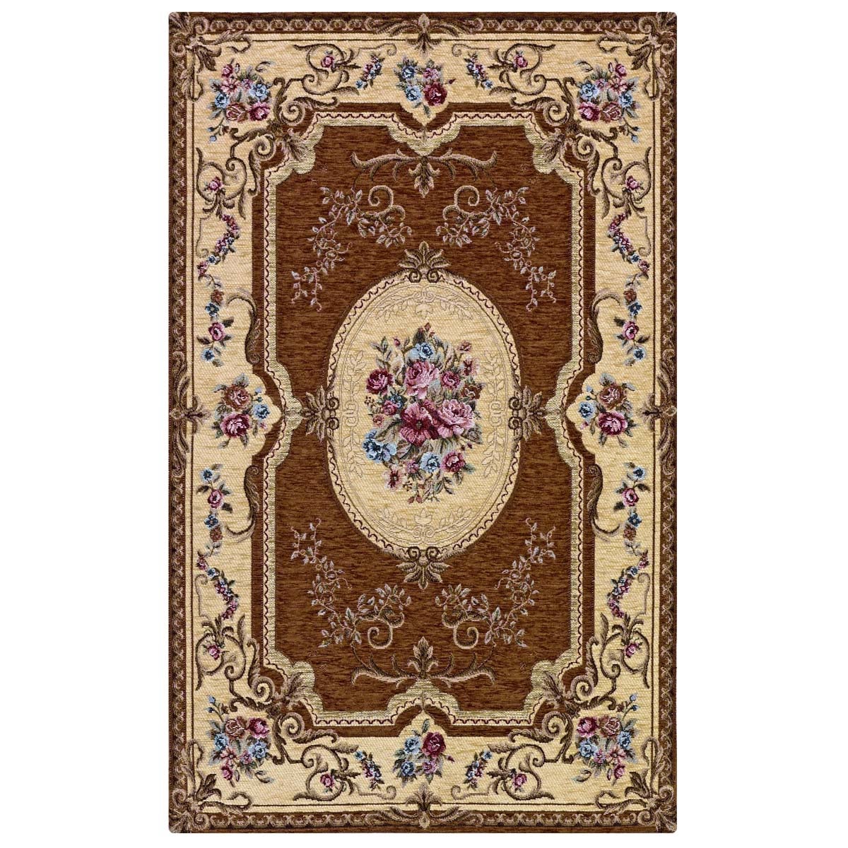 Paire de tapis AUBUSSON en velours antidérapant, 55 x 90 cm, marron (2 pièces) | GalleriaFarah1970 - 2