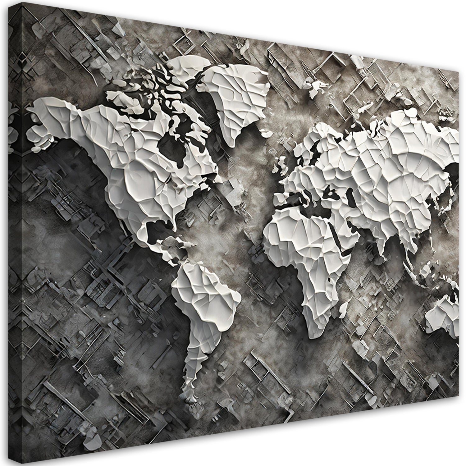 Obraz na płótnie, Szara mapa świata 3D 90x60