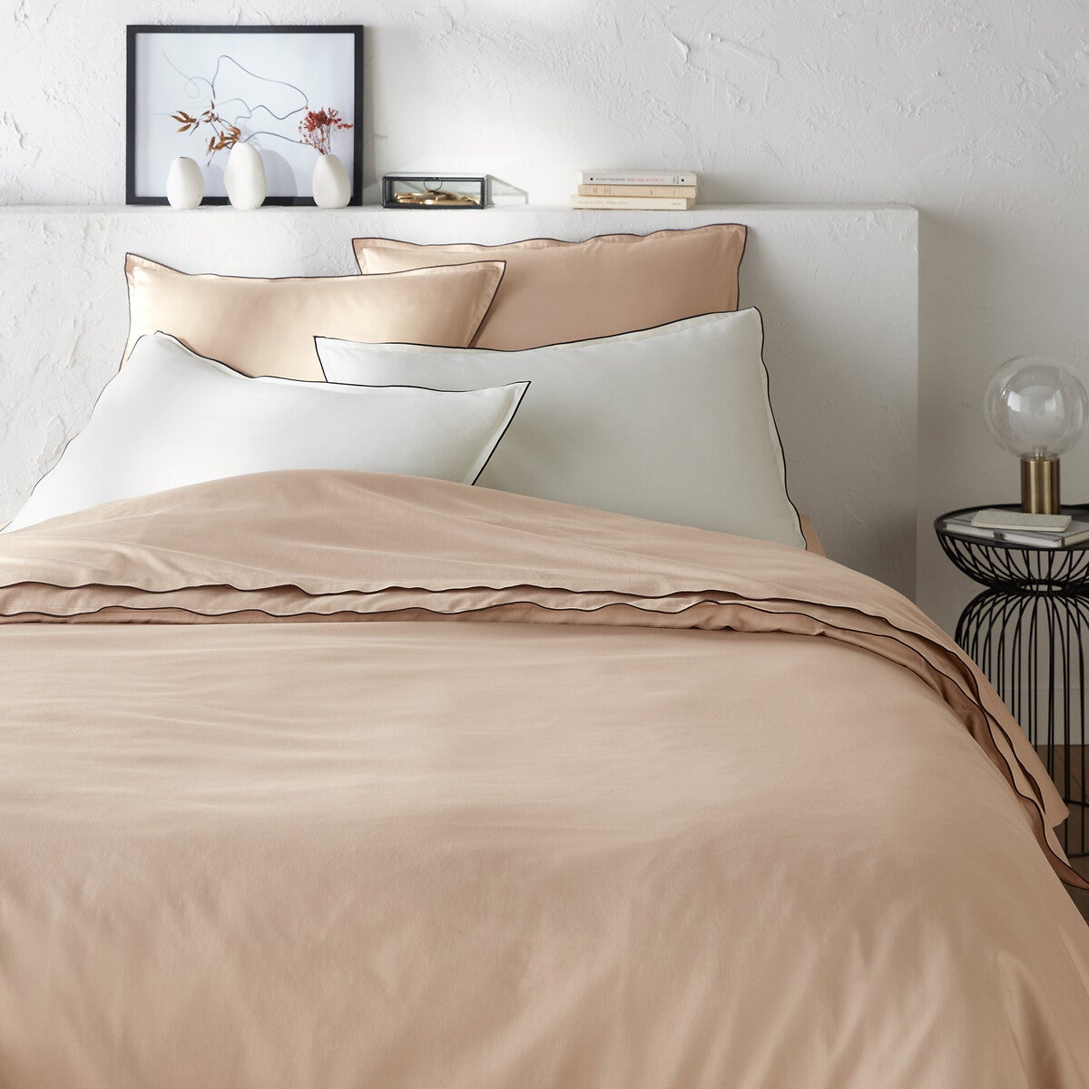 Housse de couette satin de coton lavé, Victor uni - Galet - 160 x 210