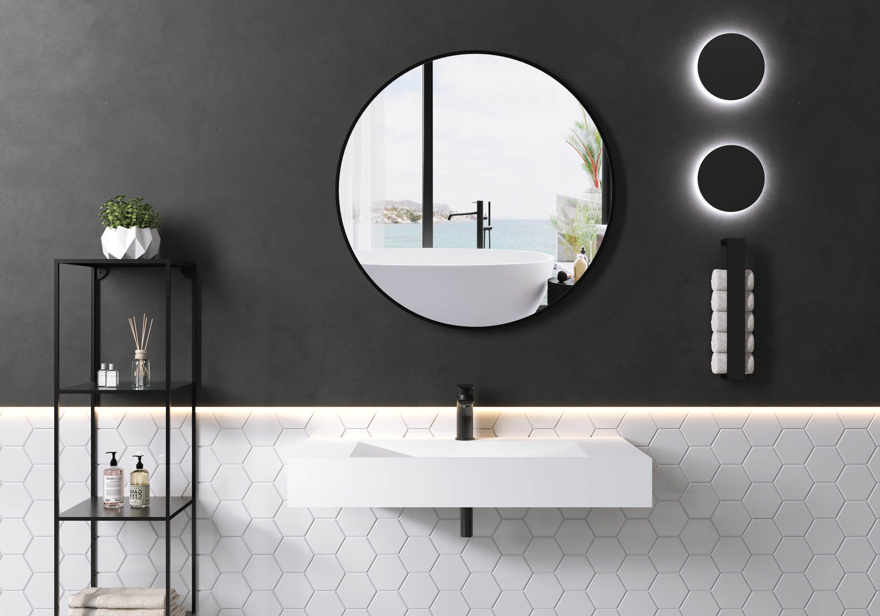 BERNSTEIN - Vasque murale rectangulaire 90x45x12cm en fonte minérale - PB2049 - blanc mat - 2