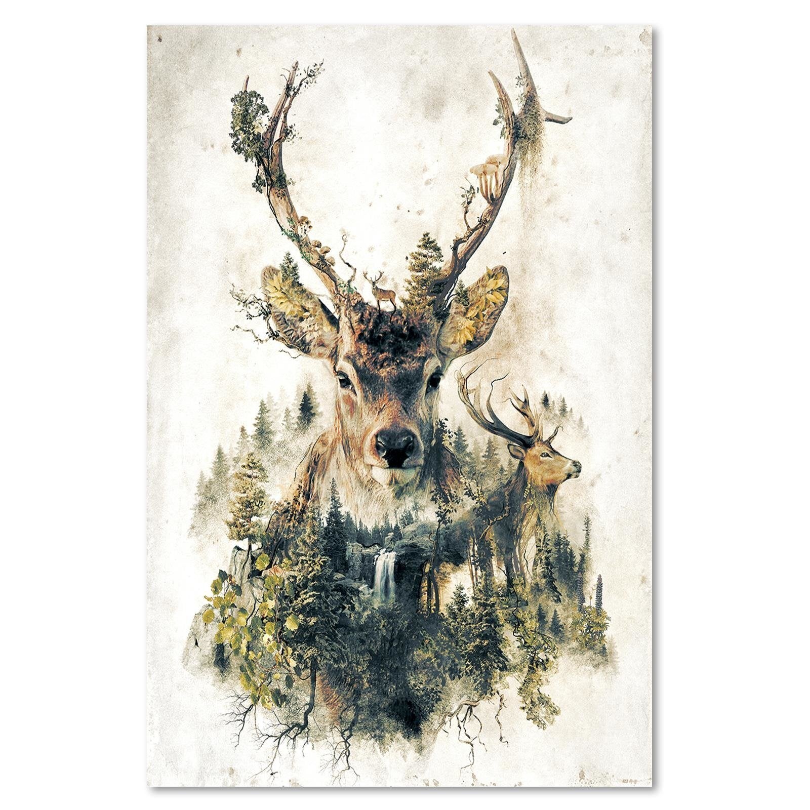Tableau bois cerf artistique - 60 x 90 cm - 2