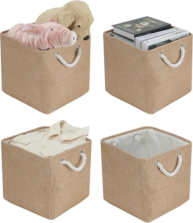 Boîtes de rangement pliables (lot de 4) 30,5 x 30,5 x 30,5 cm - Grande boîte pliable en tissu - Paniers pour étagères - Pour vêtements, jouets, outils