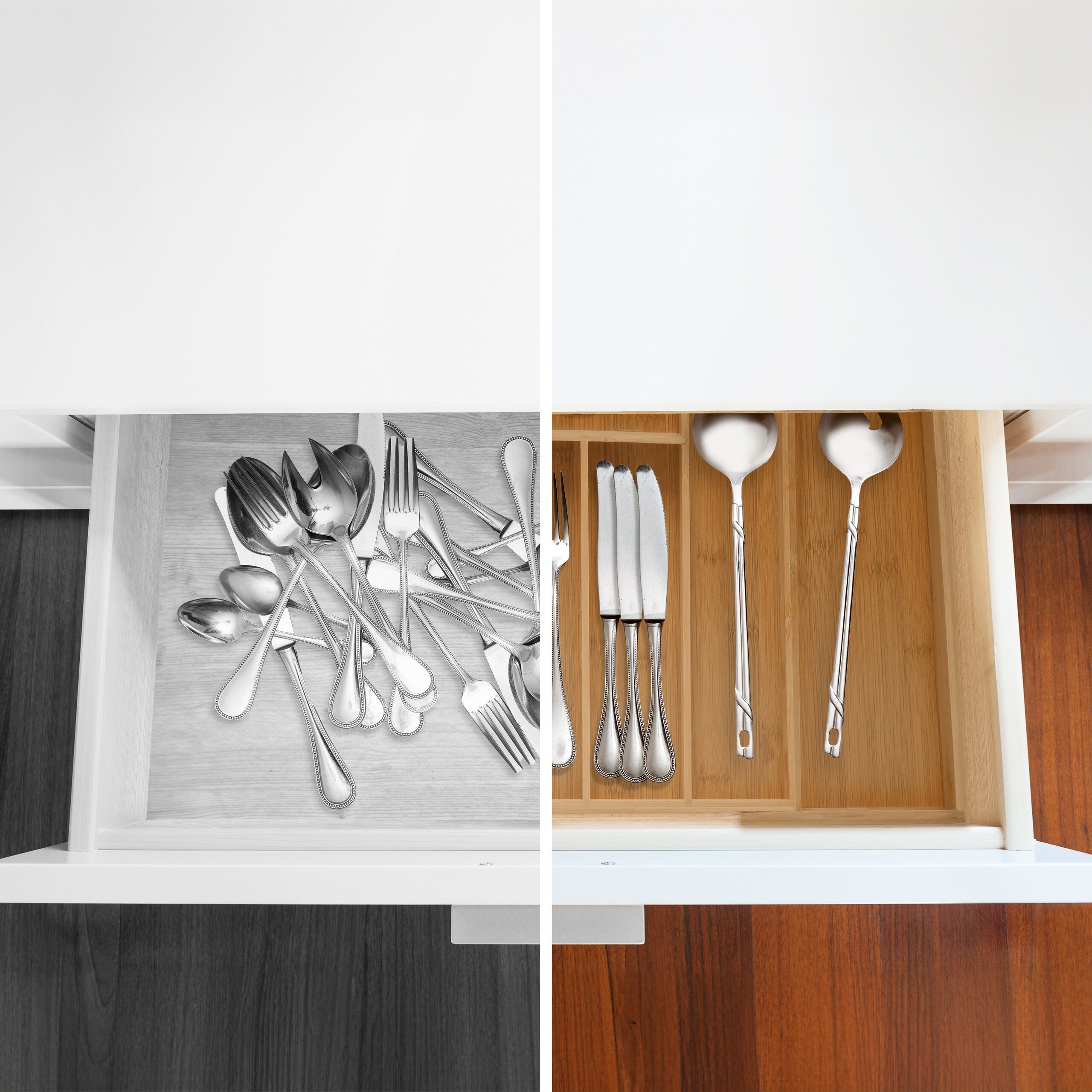 Range-couvert, extensible, organiseur de tiroir haut en bambou, 6,5 x 38 x 35,5 cm, rangement cuisine, nature, Relaxdays - 5