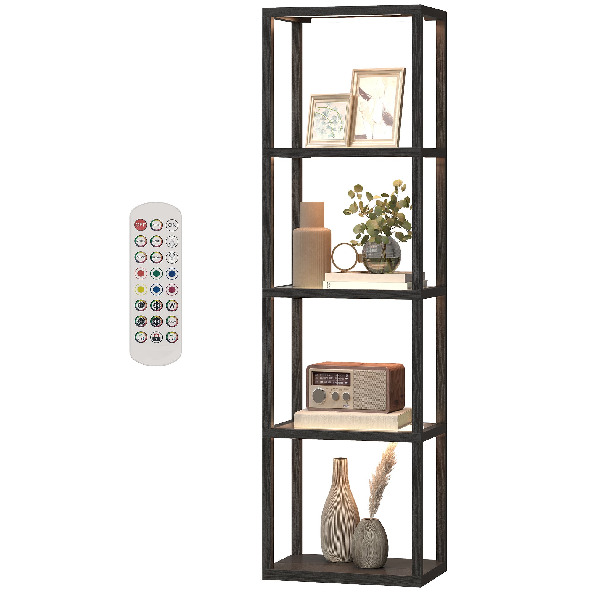 Lampada Da Terra Con Scaffali Regolabili, LED RGB Sincronizzazione Musicale, Ricarica Wireless, Dimmerabile, Per Soggiorno E Camera Da Letto - 6