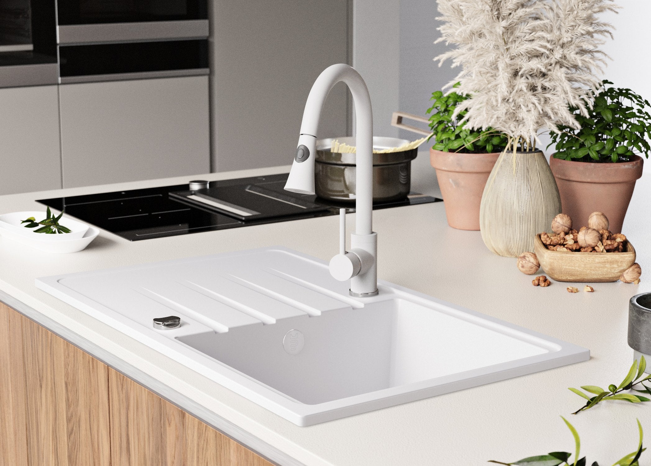 Evier Cuisine en Granit Blanc 78x50cm, Lavabo 1 bac + Kit de Vidage, Évier à Encastrer au meuble 45cm - Milan PRIMAGRAN - 9