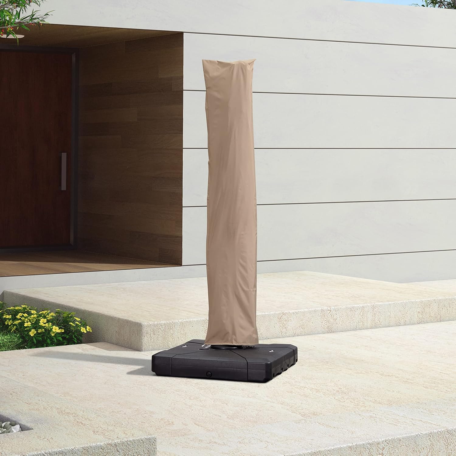 Duży pokrowiec na parasol wysięgnikowy, odporny na promieniowanie UV, z zamkiem błyskawicznym i drążkiem, beżowy, 2*0,55 m