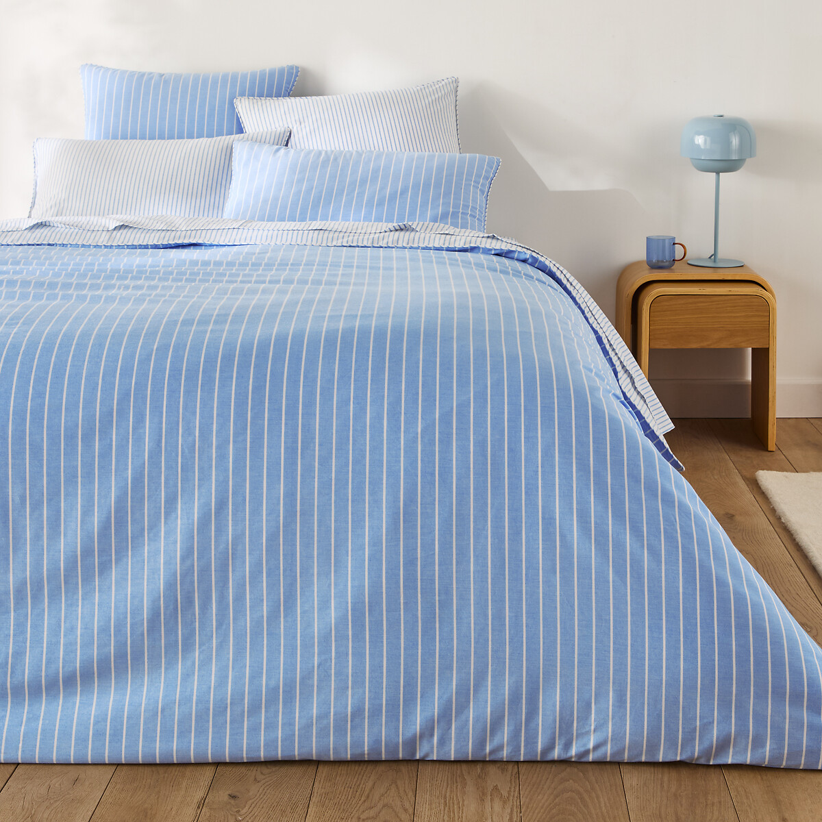 Housse de couette en percale de coton, Edward - Rayé bleu - 240 x 220 cm - 2