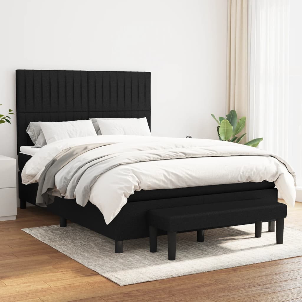 Vidaxl Lit à Sommier Tapissier Avec Matelas Noir 140x200 Cm Tissu