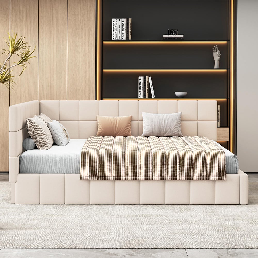 Łóżko tapicerowane, rozkładana sofa 160*200 Wielofunkcyjne łóżko z listwową podstawą, przyjazny dla skóry aksamitny materiał Beżowy
