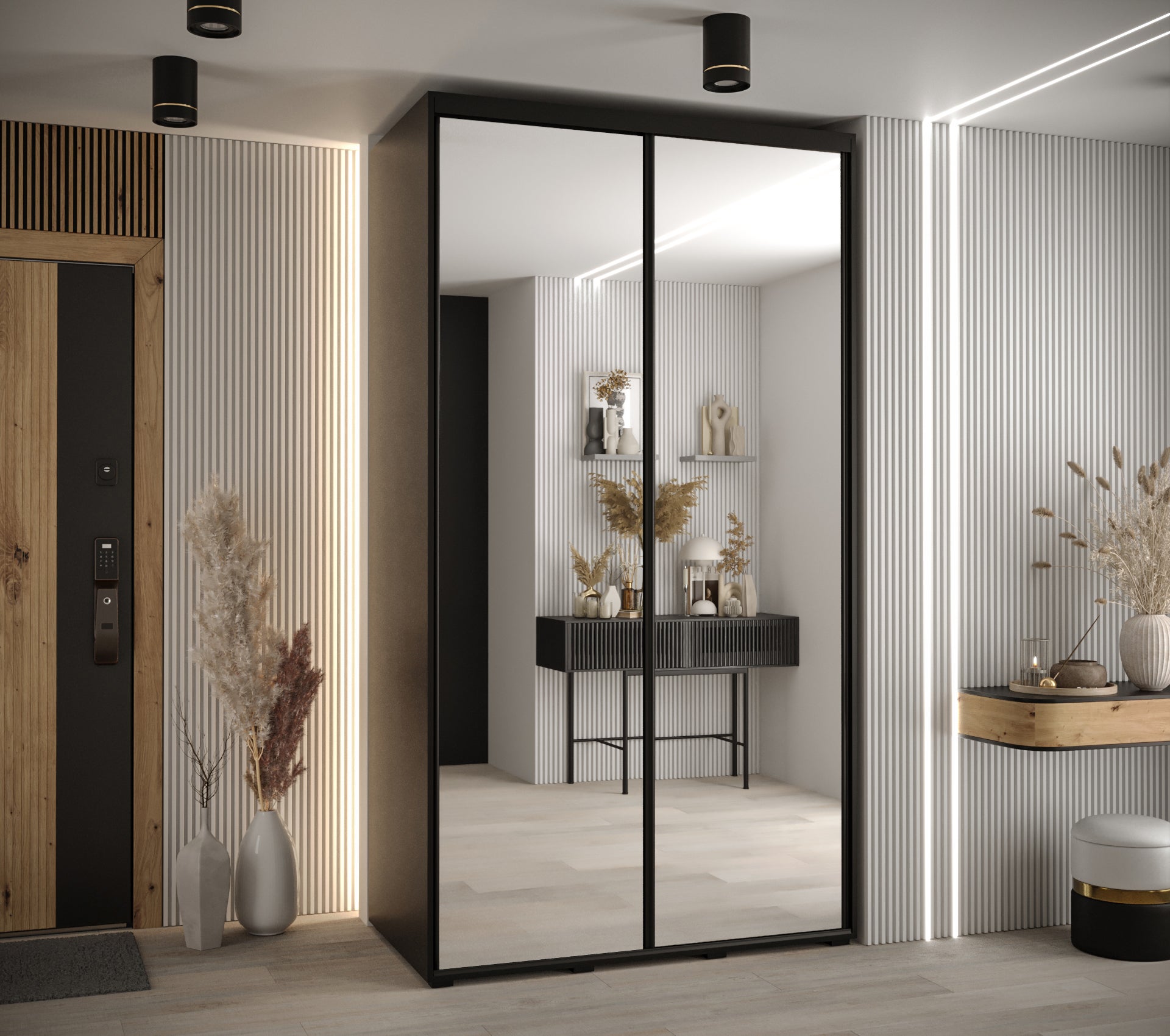 Szafa przesuwna z lustrem wysoka Davos 2 140 x 60 x 235,2 cm czarny + czarny + u. czarny - Abiks Meble - 2