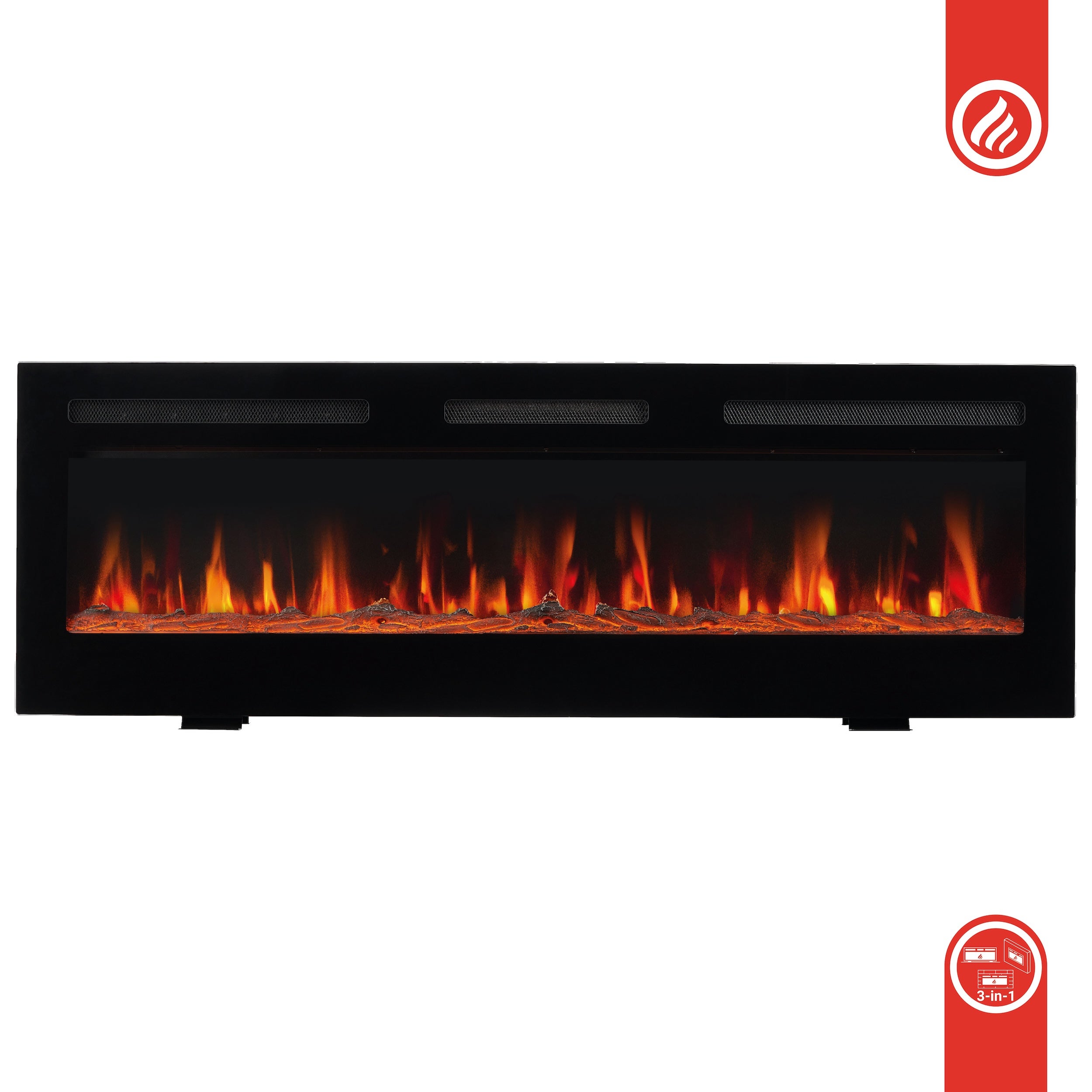 KAMINIO Chimenea eléctrica MARLON - Chimenea eléctrica 3 en 1 con calentador, efecto de llama 3D, 12 colores de llama, control remoto - 50 pulgadas - 9