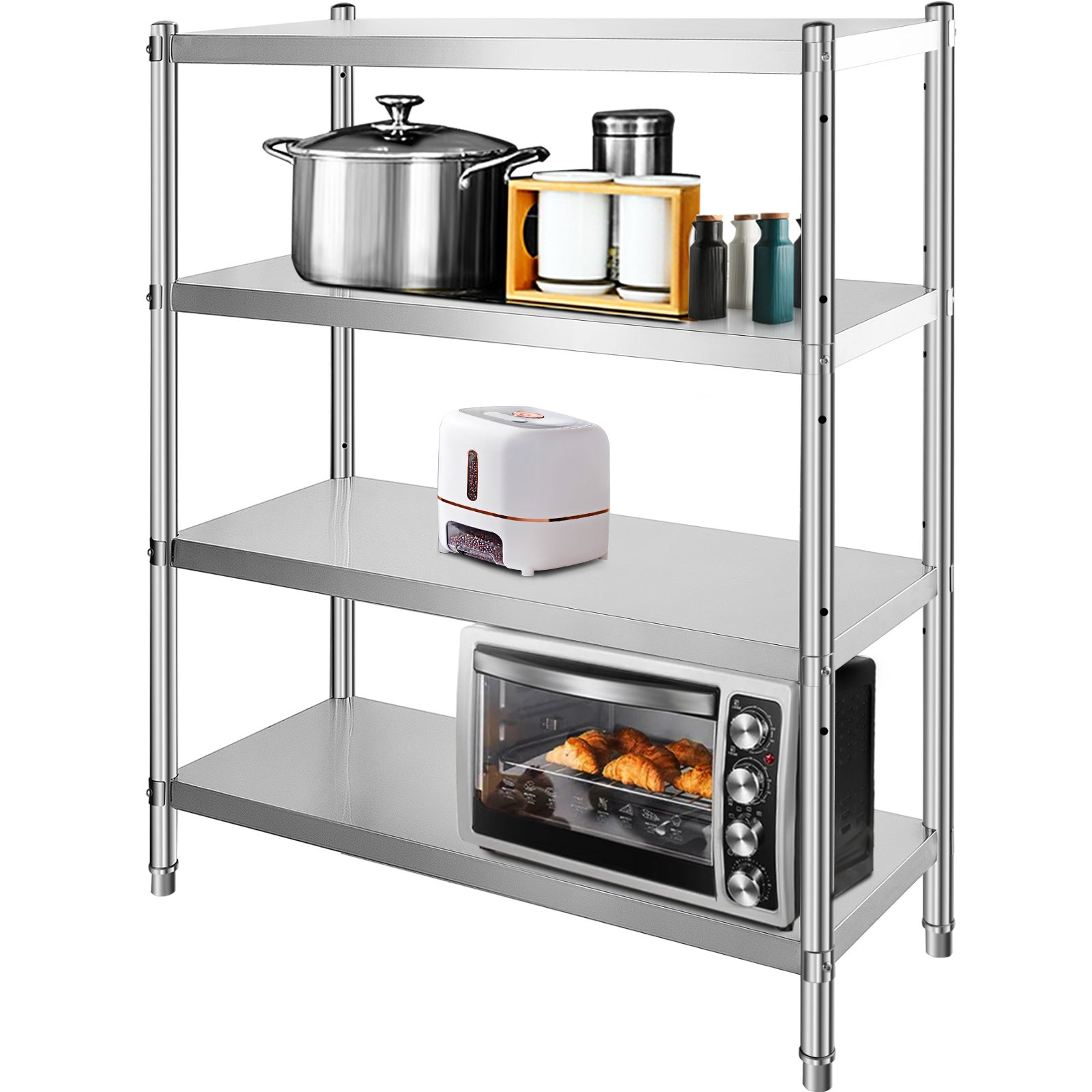 Étagère à SucceBuy 4 niveaux en acier inoxydable 46,8 x 18,5 pouces,rangement réglable robuste pour cuisine,bureau,garage,capacité de 330 lb - 3