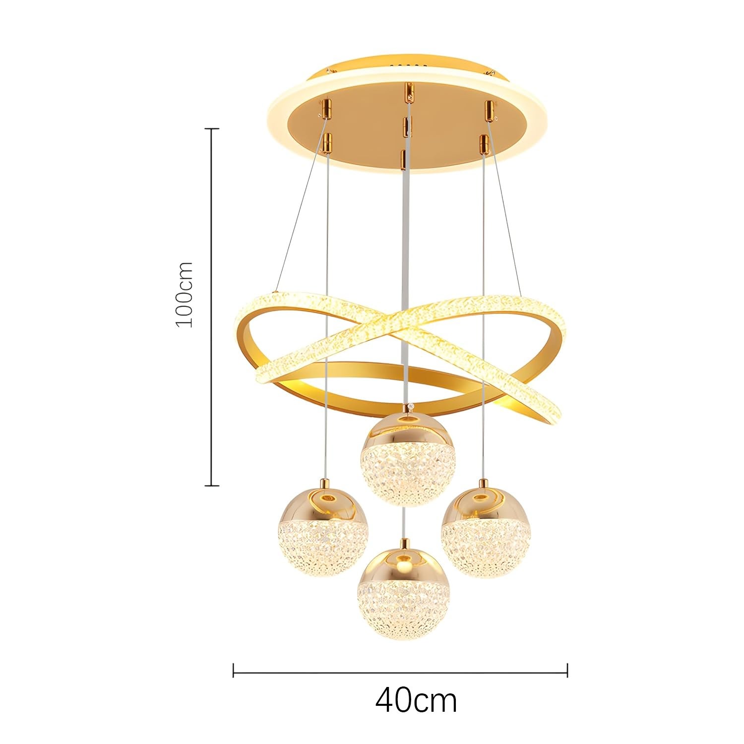 Lustre moderne de luxe, suspension LED 101 W, plafonnier LED à 4 têtes en acrylique, 3 températures de couleur réglables, hauteur réglable, φ 40 cm - 6