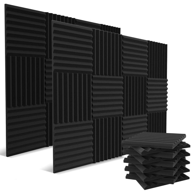 Confezione da 24 pannelli acustici, pannelli in schiuma acustica 30 x 30 x 2,5 cm, imbottitura insonorizzata ad alta densità, nero