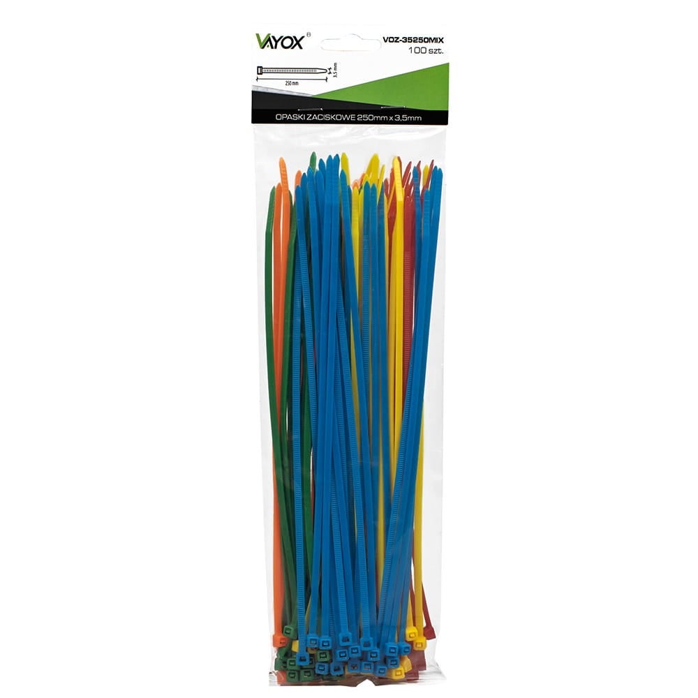 Opaski zaciskowe 3,5mm / 250mm mix kolorów 100 szt. VOZ-35250MIX Vayox