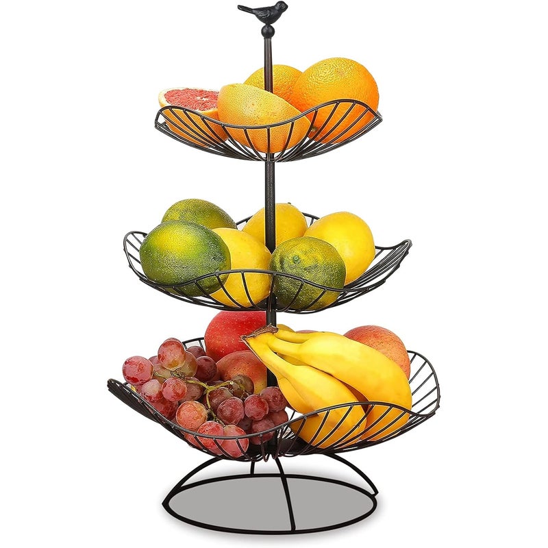 Trzypoziomowy metalowy kosz na owoce - Oszczędność miejsca na blacie - Kosz na owoce z 3 miskami do przechowywania