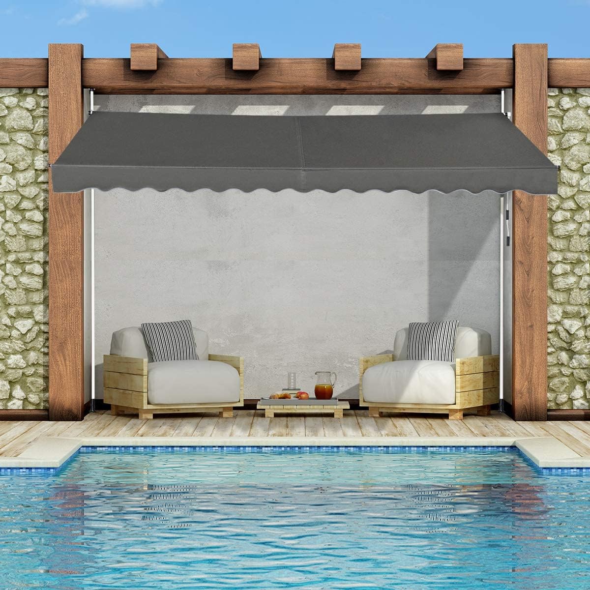 Store Banne Manuel Rétractable 4x1,2M en Aluminium-sans Perçage-Hauteur Réglable 2-3M-Auvent Banne de Balcon sur Pied,Gris - 4