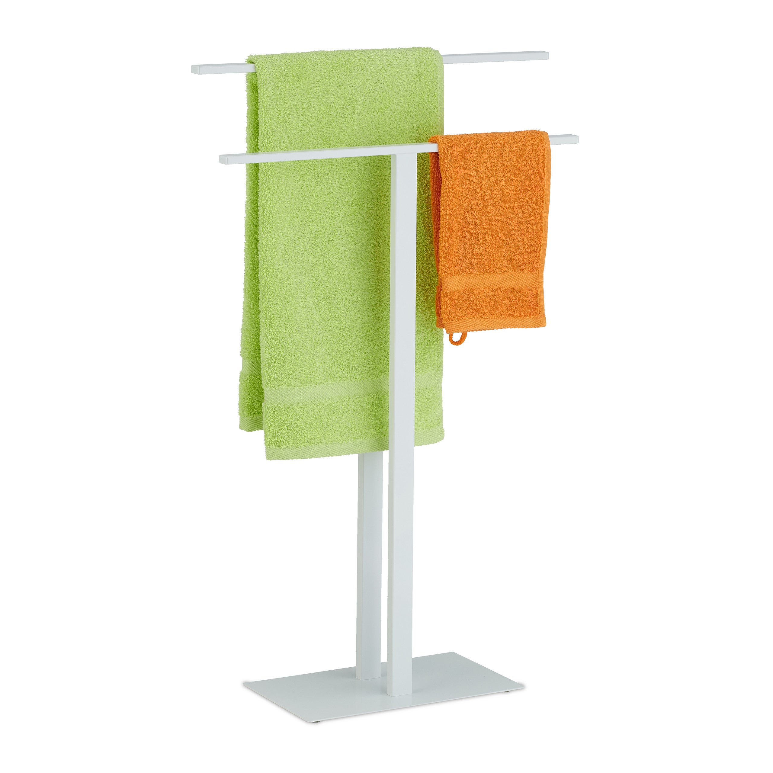 Relaxdays Porte-Serviettes, Deux Barres en Forme de T, HxLxP : env. 82 x 50 x 19 cm, Salle de Bain et Chambre, Fer, Gris