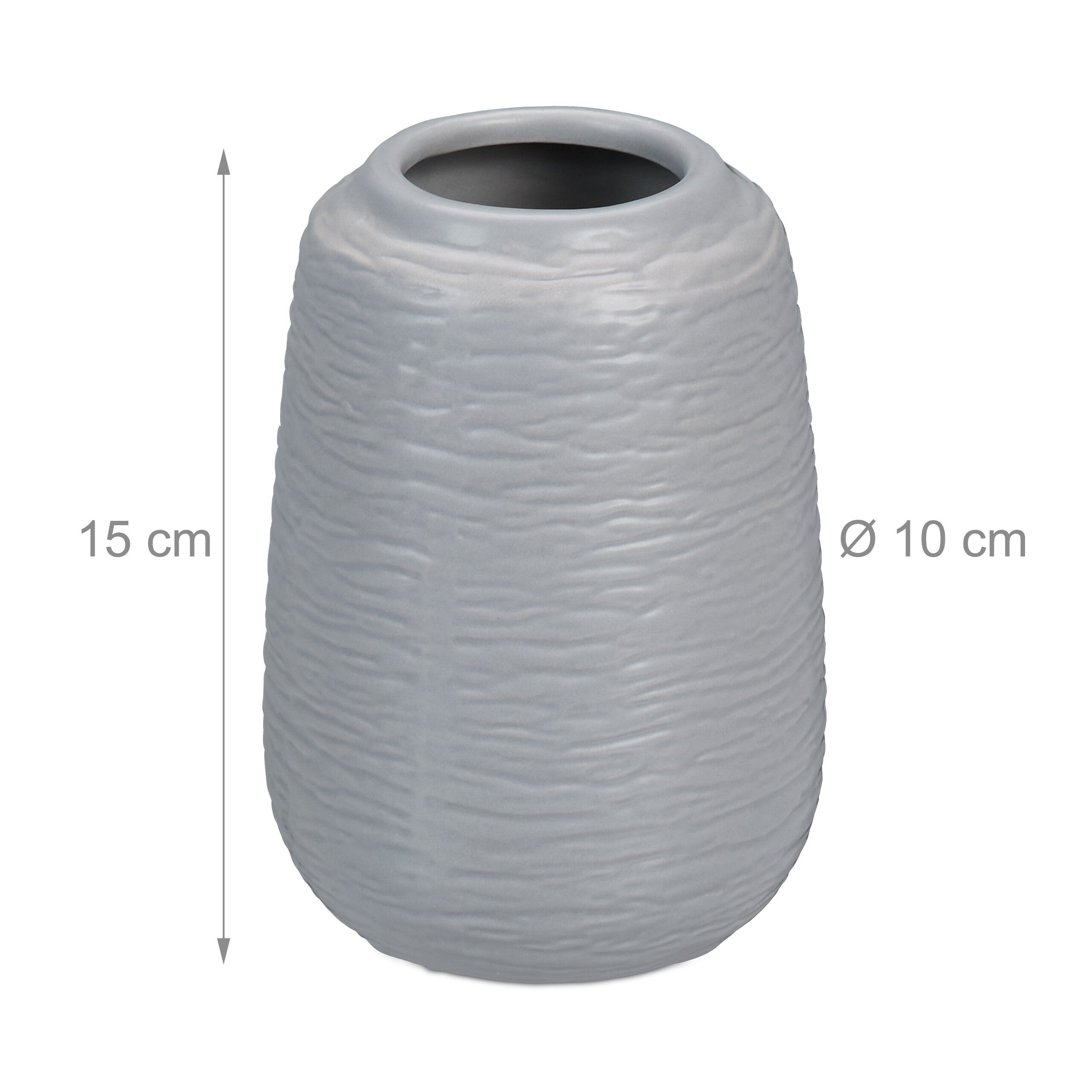 Vase décoratif en lot de 2, pot de fleurs, en céramique, dimensions de chaque H x D : 15 x 10 cm, gris, Relaxdays - 4