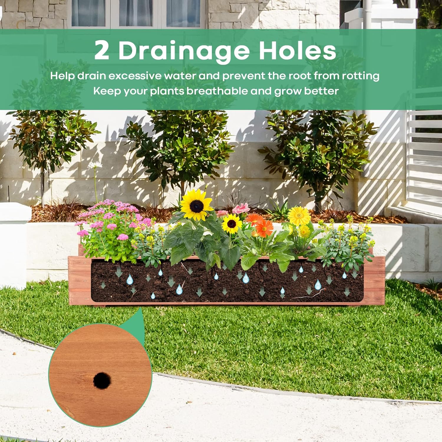 Jardinière Surélevée en Bois avec Construction Solide pour Légumes,Fleurs, Bac à Fleurs pour Terrasse/Jardin, 90X18X15 CM - 3