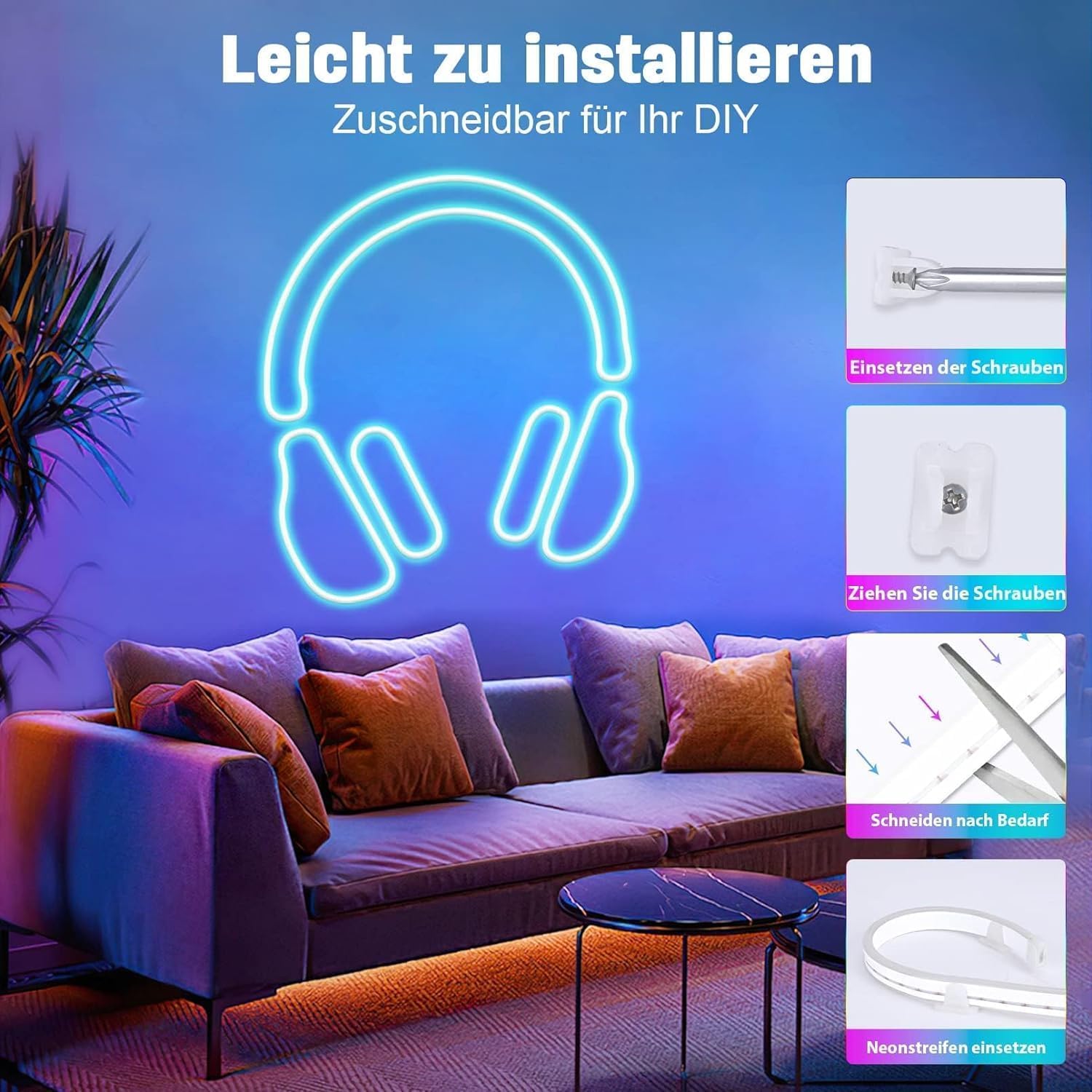 Ruban Led 20m, RGB Neon Bande Led App Contrôle, Multicolore 24V Flexible Étanche Découpable Synchronisation Musicale Bandeau Lumineuse Led - 7