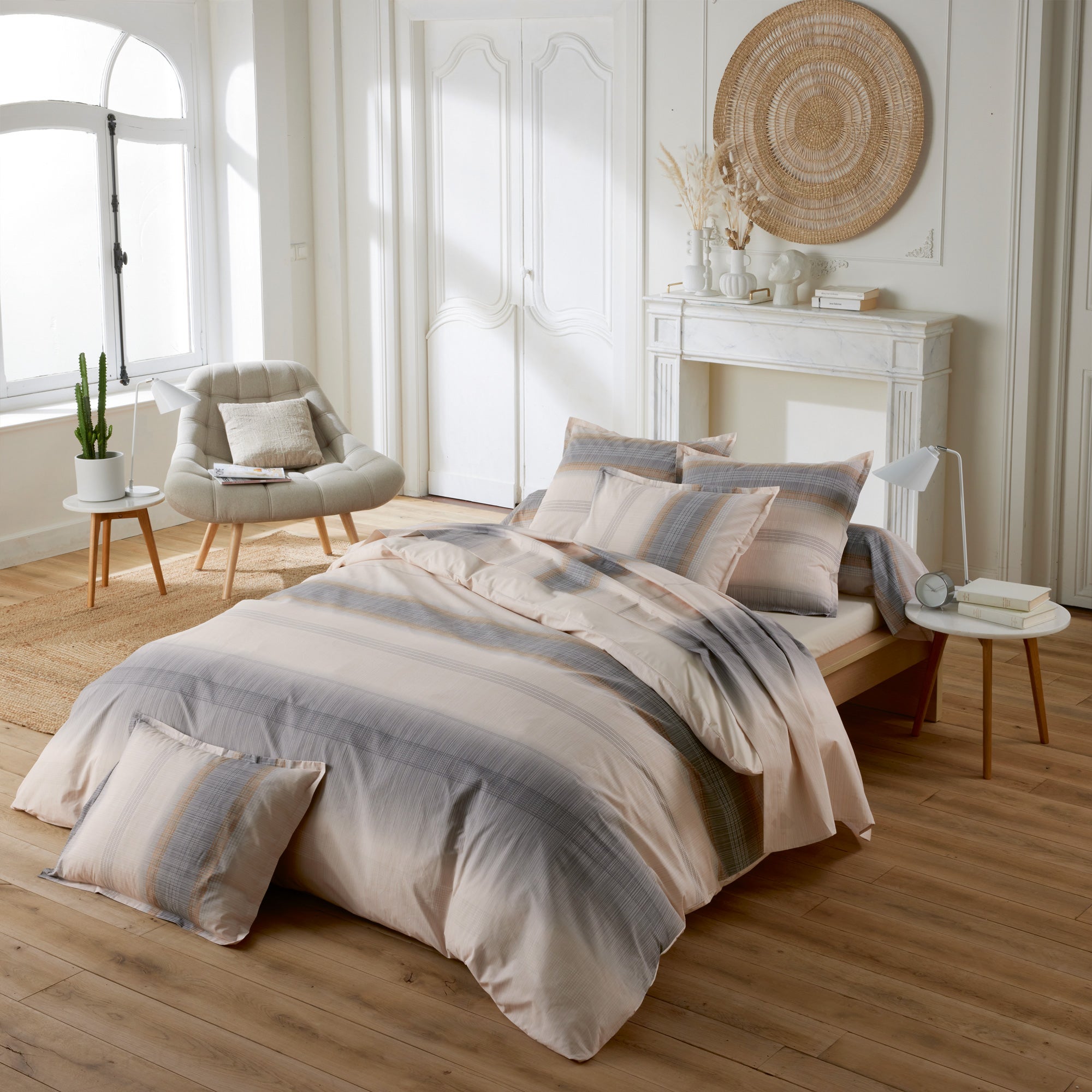 Taie d'oreiller 65x65 cm en 100% percale de coton ESTEBAN gris beige - 2