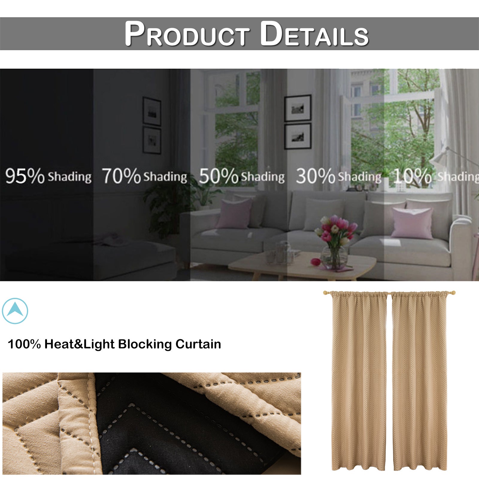 Rideaux Occultants Thermiques, 2 Panneaux Isolants Anti pour les salons et les chambres à coucher (Beige, 140x245CM) - 5