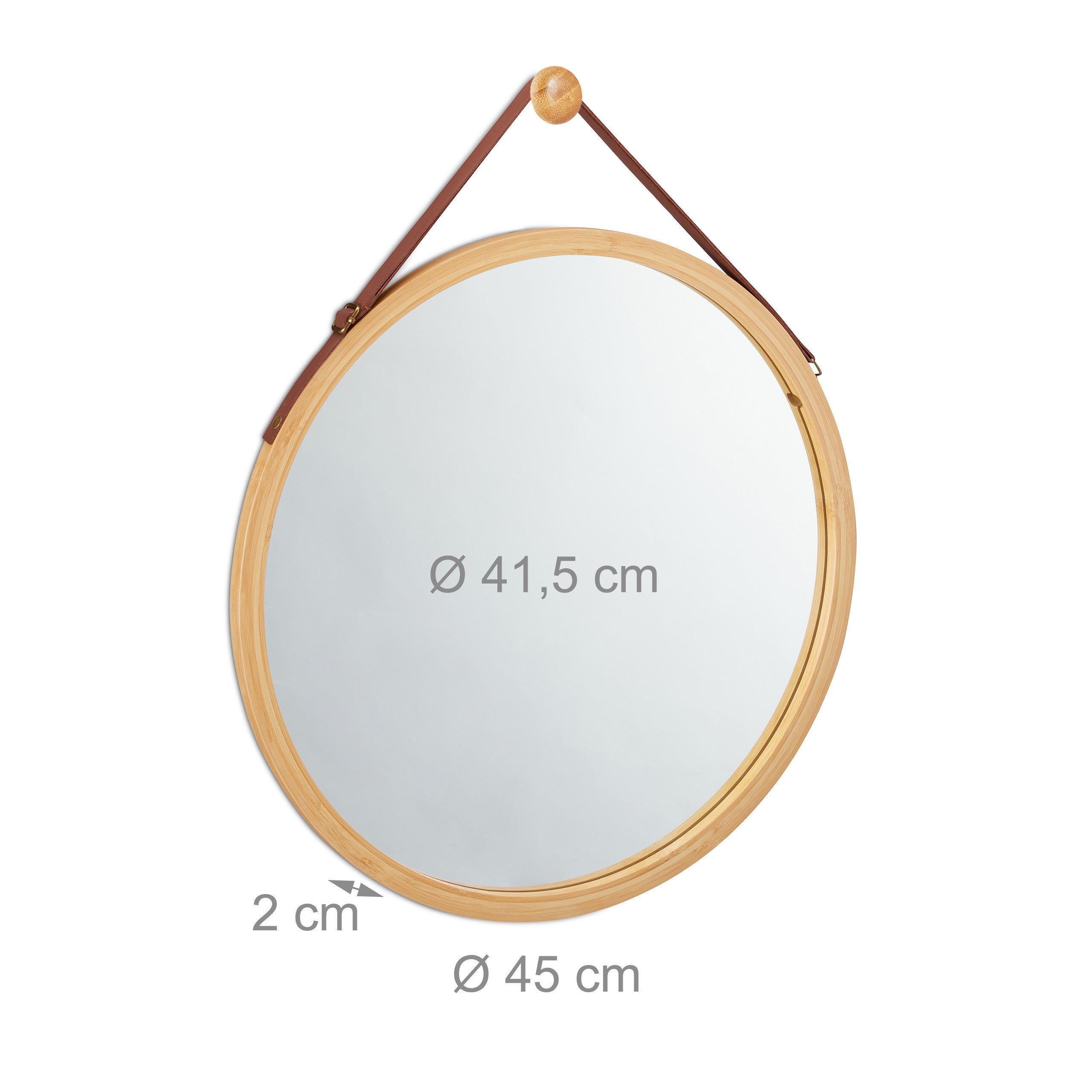 Miroir rond à accrocher, lanière réglable, En bambou, moderne, couloir, salle de bain, ∅: 45 x 60 cm, naturel, Relaxdays - 4