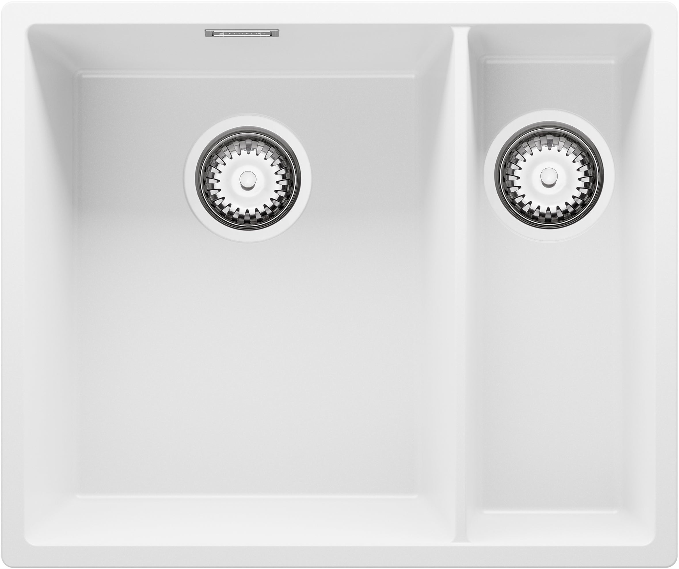 Zlewozmywak Biały 56x47cm, Zlew Kuchenny 1,5 Komorowy + Syfon, Nablatowy do szafki od 60cm - Londyn Slim Duo PRIMAGRAN