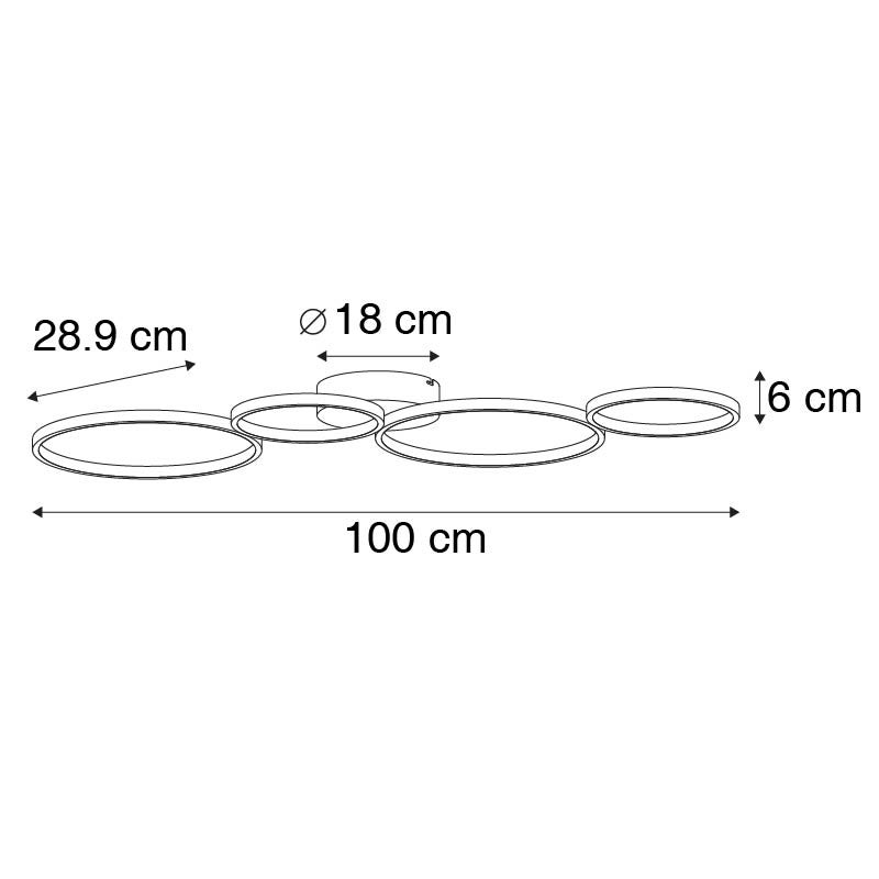 Qazqa moderne plafonnier - Lupolo - noir, led intégrée 40w incluse, Integrated led, 2700k, blanc chaud, dimmable, à 4 lumières, - 4