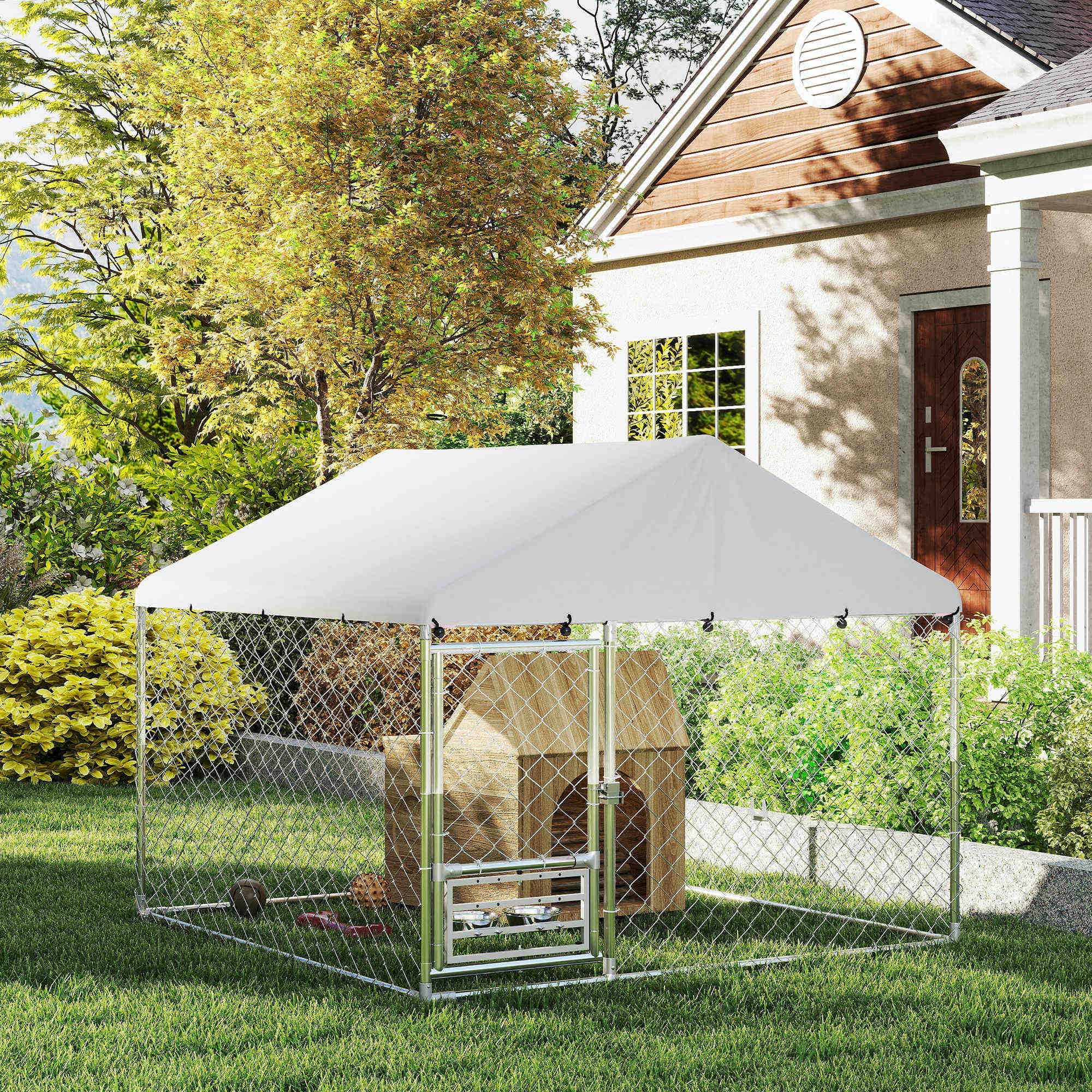 Casa para Cães PawHut Aço Galvanizado e Tecido Oxford Prata 200x200x154 cm D02-240V00SR - 5