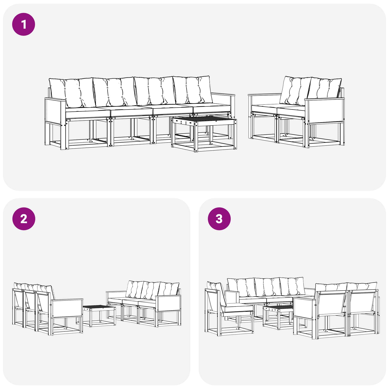 Ensemble de canapés d'extérieur, 7 pièces, naturel et beige, pour la terrasse - 7