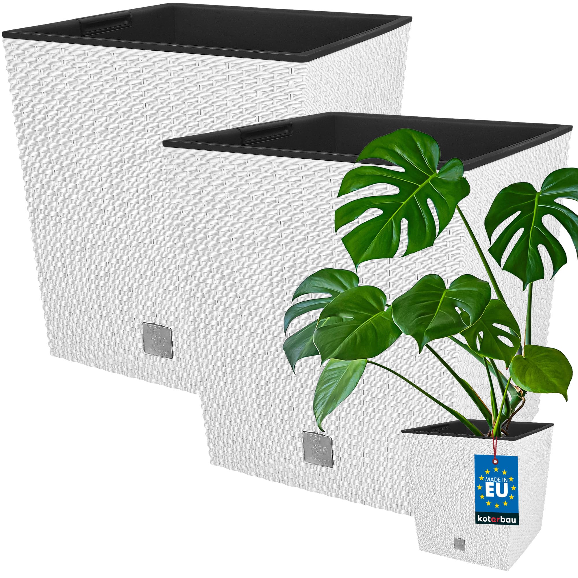 2x donica doniczka 64 l ogrodowa balkonowa taras kwiaty rattan wkład ogród - KOTARBAU