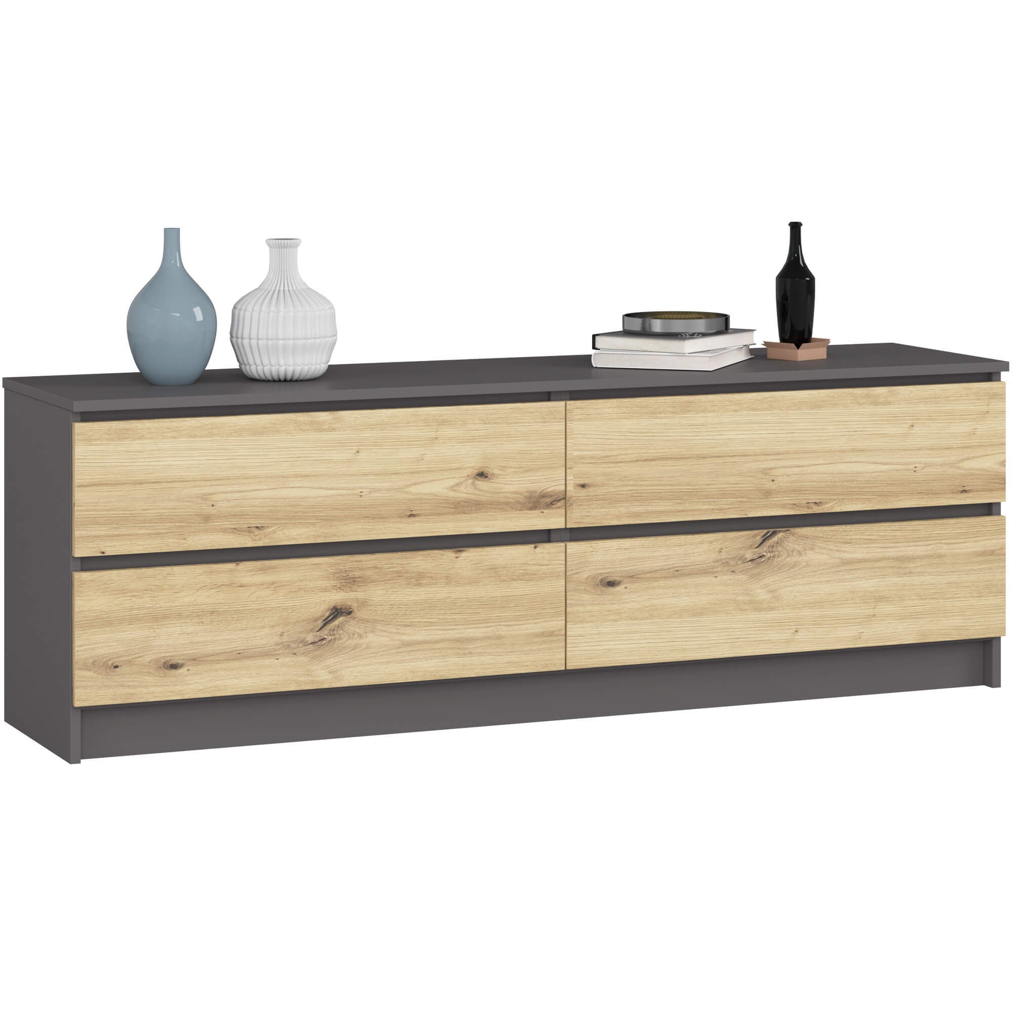 Komoda AKORD K160 Grafit Szary 160 cm 4 szuflady kolor Dąb Artisan mat 160x40x55 cm