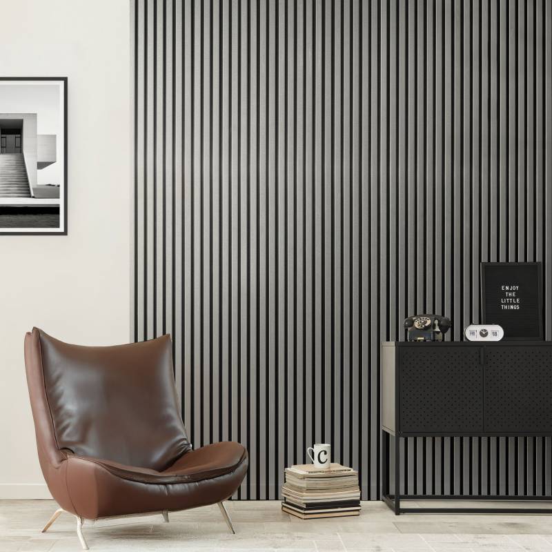 Mur TV - Lot de 5 Panneaux tasseaux bois 250 x 30 x 1,9 cm - alu/feutrine noir - 3,75m² - 3