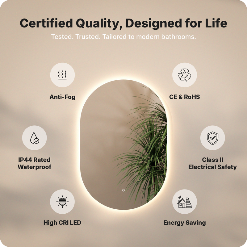Miroir de salle de bain Mirlux avec éclairage LED et chauffage - Miroir mural ovale - Miroir de douche anti-condensation - 90 x 60 cm - 8