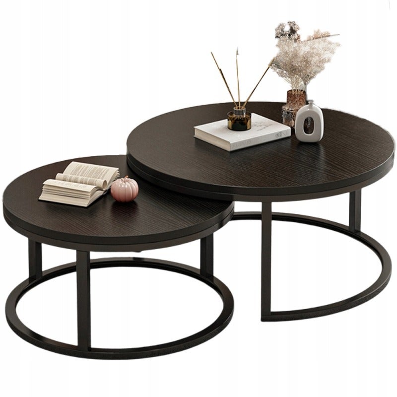 Stolik kawowy okrągły zestaw 2 stolików czarnych nowoczesne