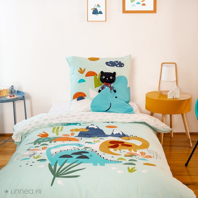 Parure de lit 140x200 cm coton bci adouci DILIA bleu 2 pièces