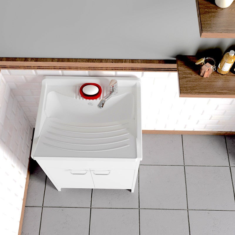 Mobile lavatoio 60x50 cm vasca in resina con asse e kit di scarico - 9