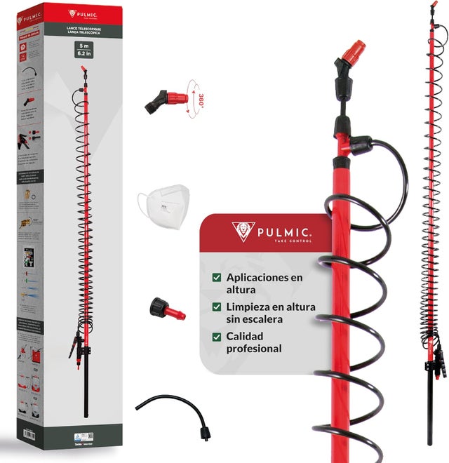 PULMIC Lance Télescopique Pulérisateur Toiture Réglable jusqu'à 5m. Perche Telescopique Nettoyage Applications en Hauteur, Jardins et Toits.