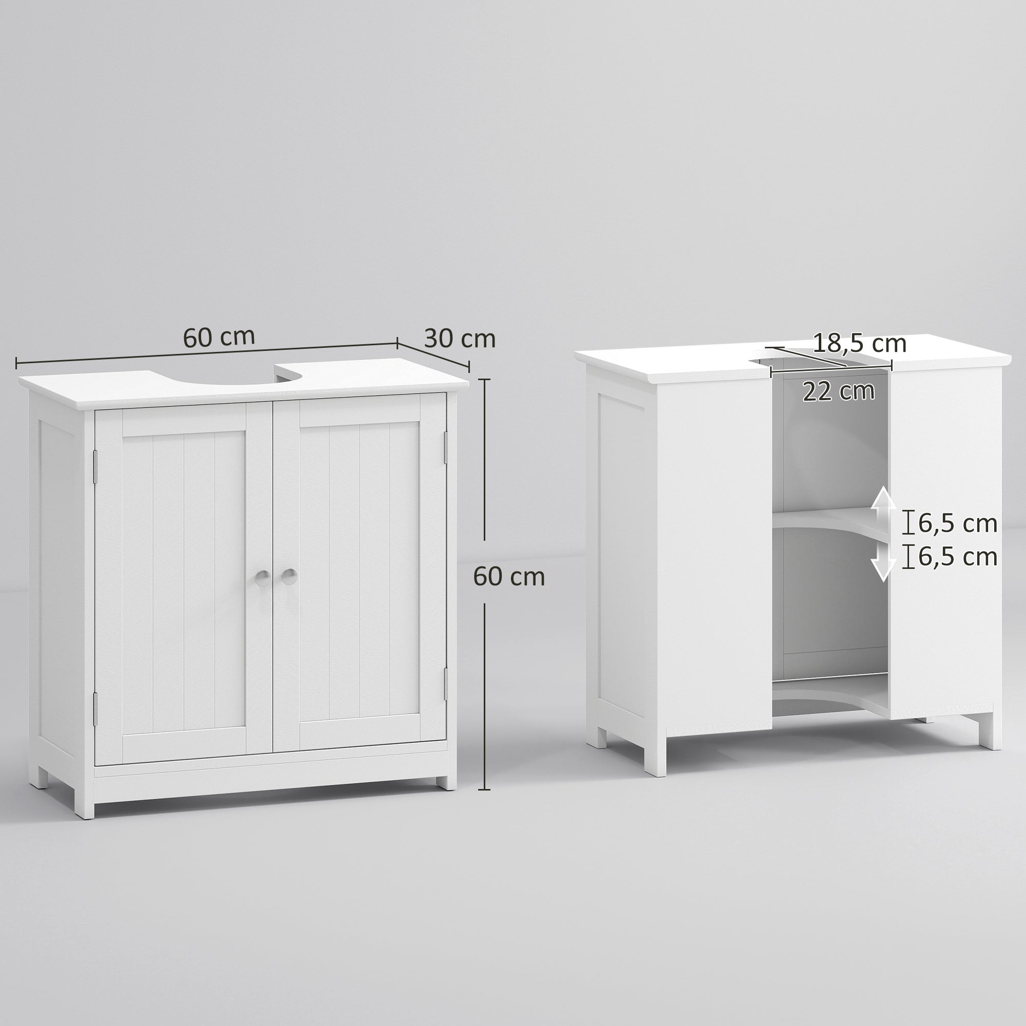 Meuble salle de bain sous lavabo - meuble sous-vasque - placard 2 portes avec étagère - dim. 60L x 30l x 60H cm - en bois blanc - 5