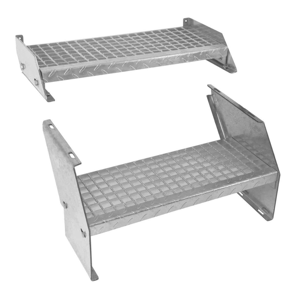 Scala in metallo a 2 livelli regolabile in altezza 60 cm di larghezza Acciaio zincato argento 2 gradini regolabili - 4